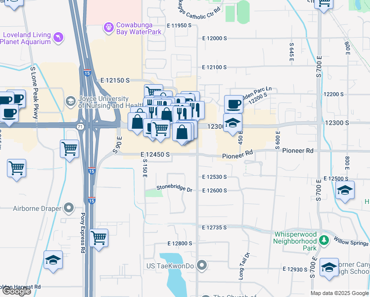map of restaurants, bars, coffee shops, grocery stores, and more near 262 East 12300 South in Draper