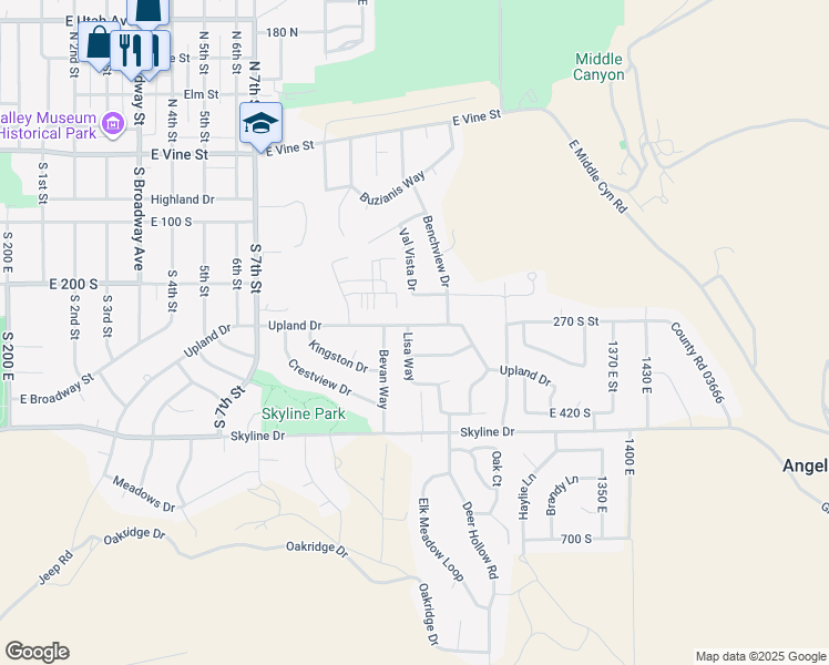 map of restaurants, bars, coffee shops, grocery stores, and more near 745 Upland Drive in Tooele