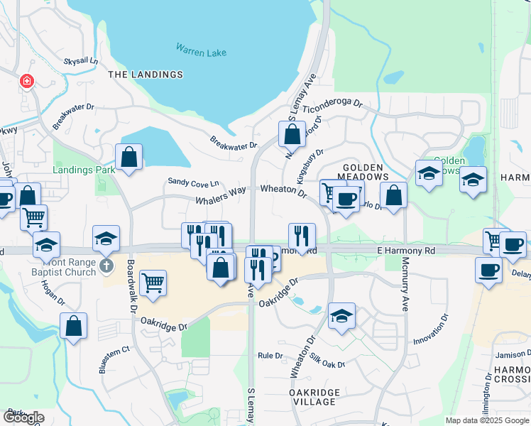 map of restaurants, bars, coffee shops, grocery stores, and more near 4470 South Lemay Avenue in Fort Collins