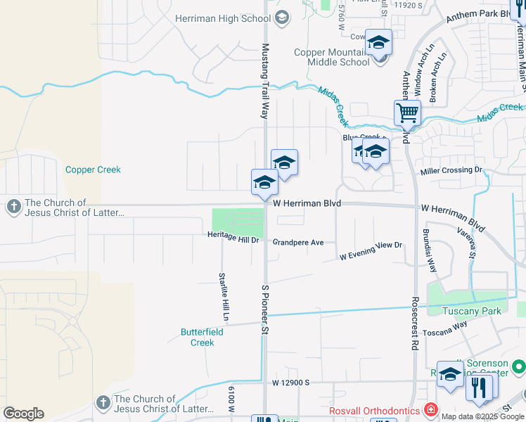 map of restaurants, bars, coffee shops, grocery stores, and more near 12266 South 6000 West in Herriman
