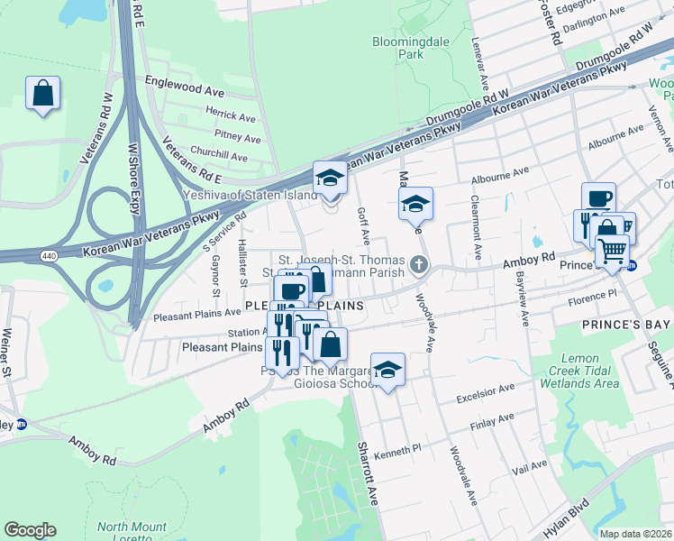 map of restaurants, bars, coffee shops, grocery stores, and more near 42 Idaho Avenue in Staten Island