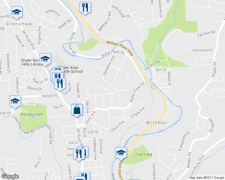 map of restaurants, bars, coffee shops, grocery stores, and more near 601 Glenshaw Avenue in Glenshaw