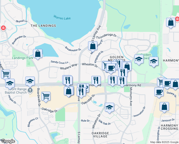 map of restaurants, bars, coffee shops, grocery stores, and more near 4470 South Lemay Avenue in Fort Collins