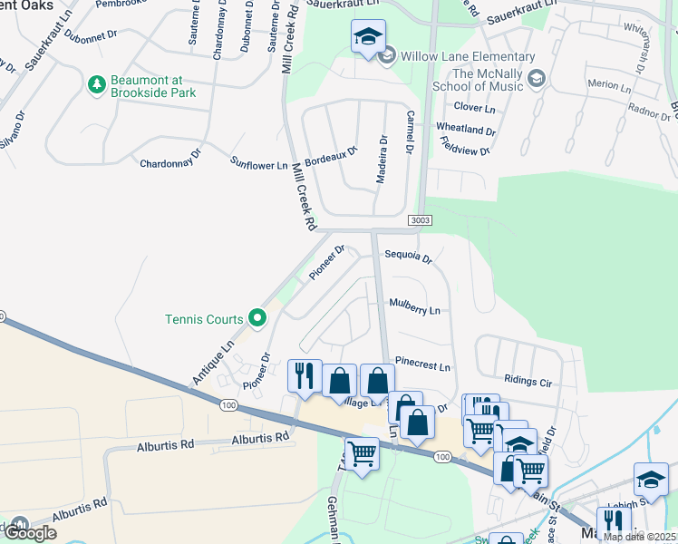 map of restaurants, bars, coffee shops, grocery stores, and more near 2867 Sequoia Dr in Macungie