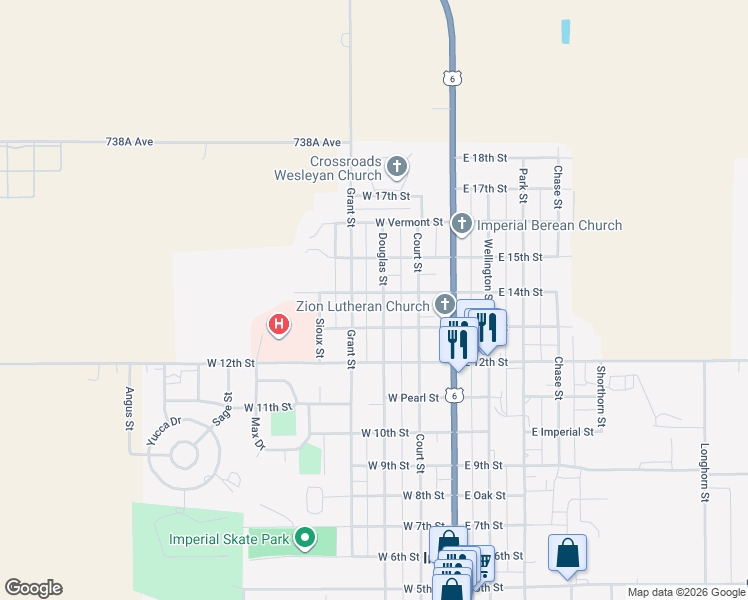 map of restaurants, bars, coffee shops, grocery stores, and more near 247-249 West 14th Street in Imperial
