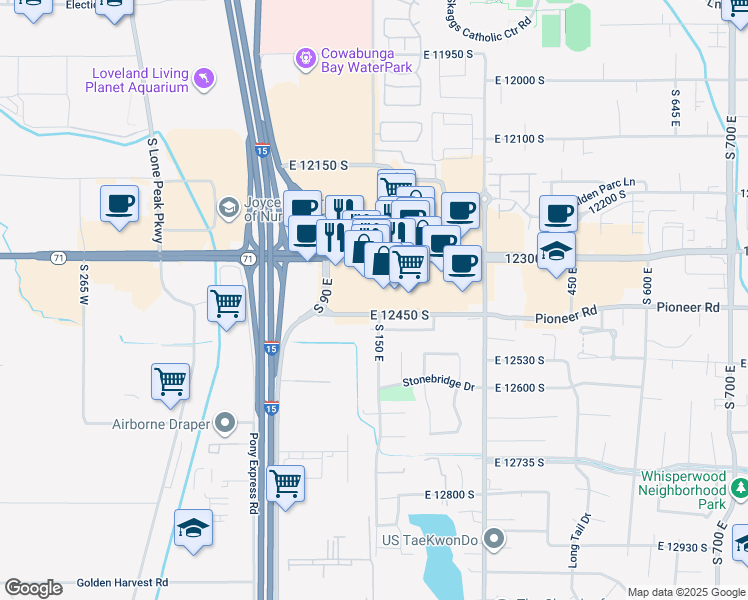 map of restaurants, bars, coffee shops, grocery stores, and more near 152 East 12300 South in Draper