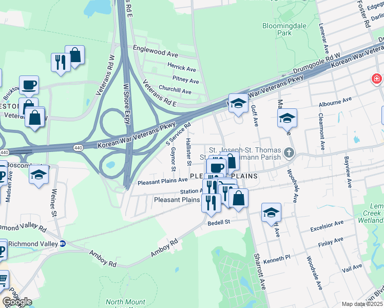 map of restaurants, bars, coffee shops, grocery stores, and more near 61 Hallister Street in Staten Island