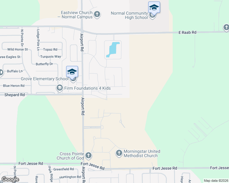 map of restaurants, bars, coffee shops, grocery stores, and more near 3623 Silverado Trail in Normal