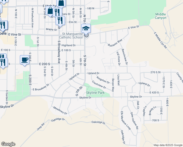 map of restaurants, bars, coffee shops, grocery stores, and more near 203 Crestview Drive in Tooele