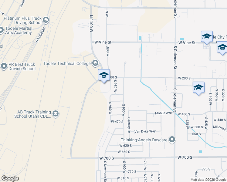 map of restaurants, bars, coffee shops, grocery stores, and more near 272 South 950 West in Tooele