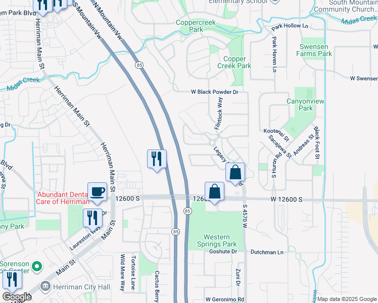 map of restaurants, bars, coffee shops, grocery stores, and more near 4768 Liberation Drive in Herriman