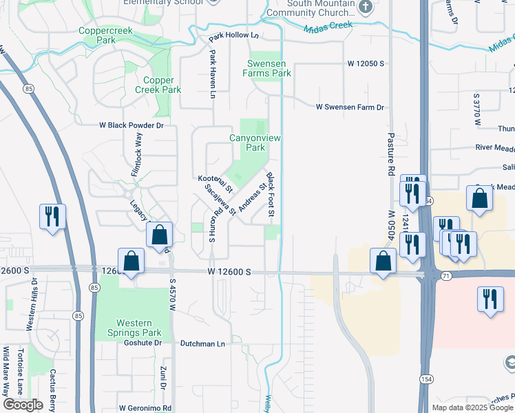 map of restaurants, bars, coffee shops, grocery stores, and more near 12428 Omaha St in Riverton