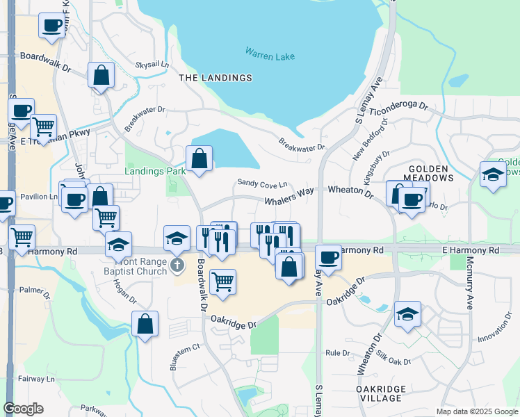 map of restaurants, bars, coffee shops, grocery stores, and more near 4506 Maxwell Drive in Fort Collins