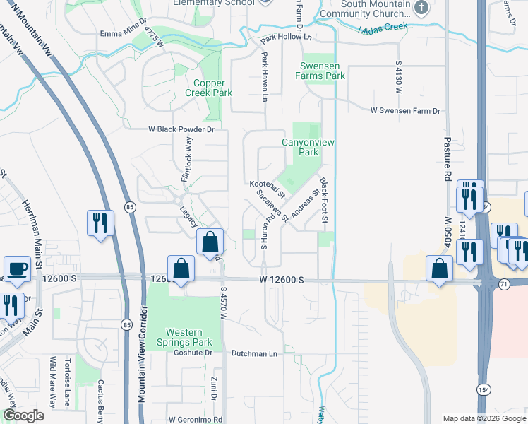 map of restaurants, bars, coffee shops, grocery stores, and more near 4472 Osage Road in Riverton