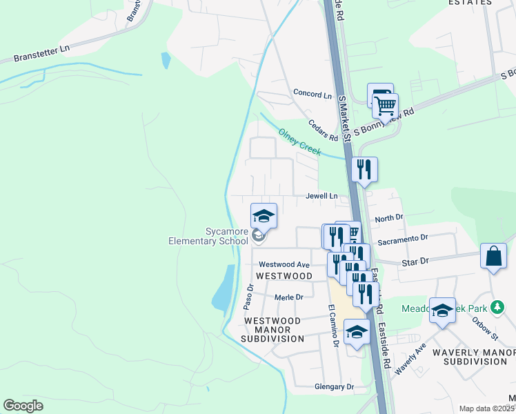 map of restaurants, bars, coffee shops, grocery stores, and more near 1977 Jewell Lane in Redding