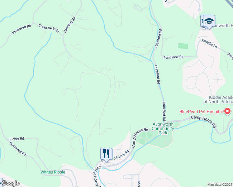map of restaurants, bars, coffee shops, grocery stores, and more near 115 Pineridge Road in Pittsburgh