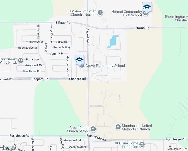 map of restaurants, bars, coffee shops, grocery stores, and more near 1003 Mondavi Lane in Normal