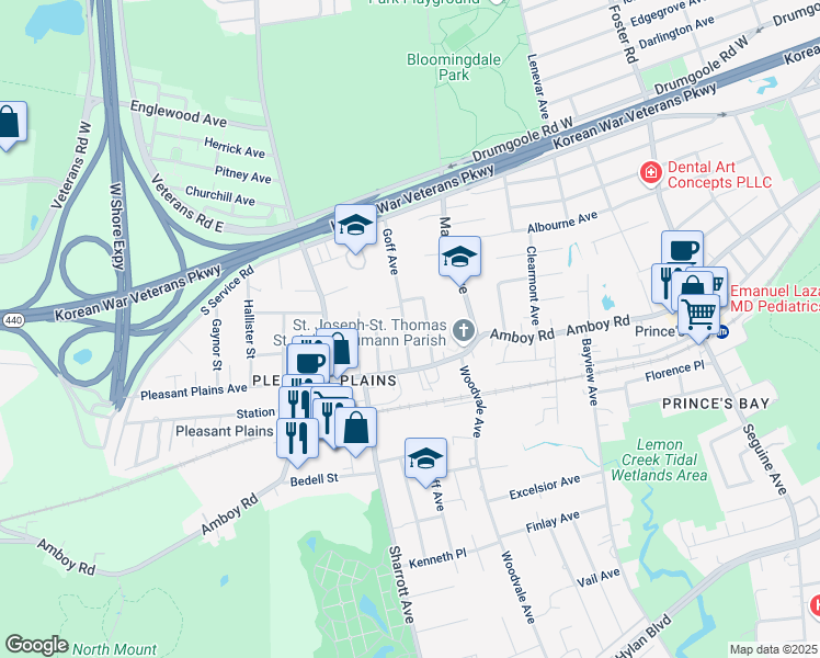 map of restaurants, bars, coffee shops, grocery stores, and more near 43 Goff Avenue in Staten Island