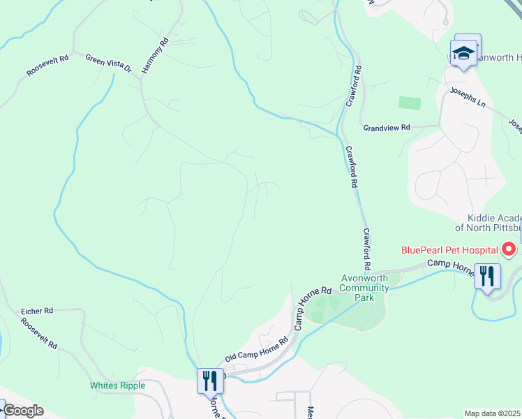 map of restaurants, bars, coffee shops, grocery stores, and more near 115 Pineridge Road in Pittsburgh