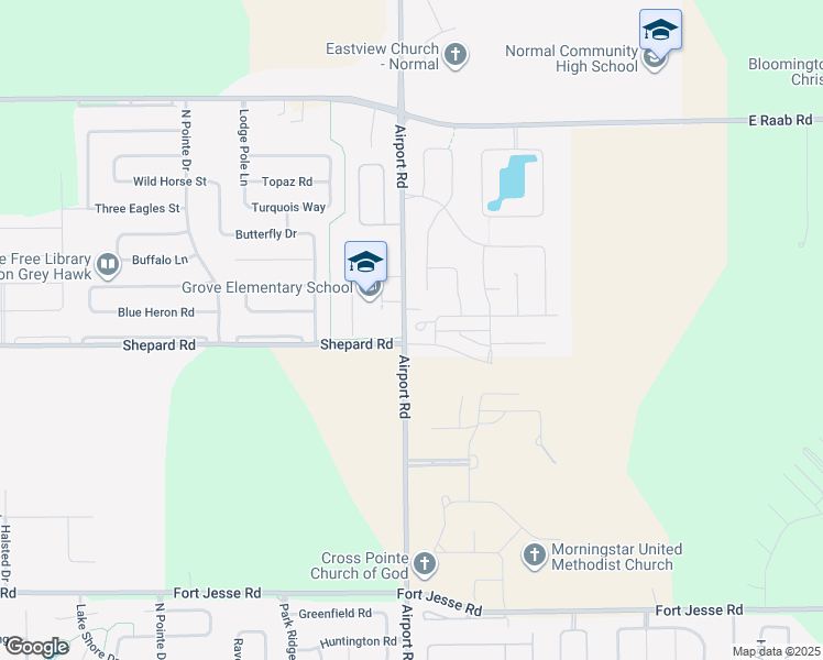 map of restaurants, bars, coffee shops, grocery stores, and more near 1002 Airport Road in Normal
