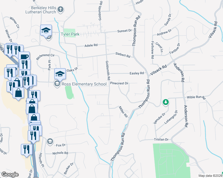 map of restaurants, bars, coffee shops, grocery stores, and more near 344 Goldsmith Road in Pittsburgh
