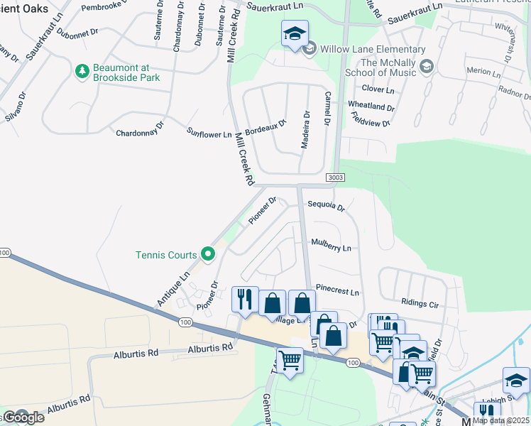 map of restaurants, bars, coffee shops, grocery stores, and more near 6490 Pioneer Dr in Macungie