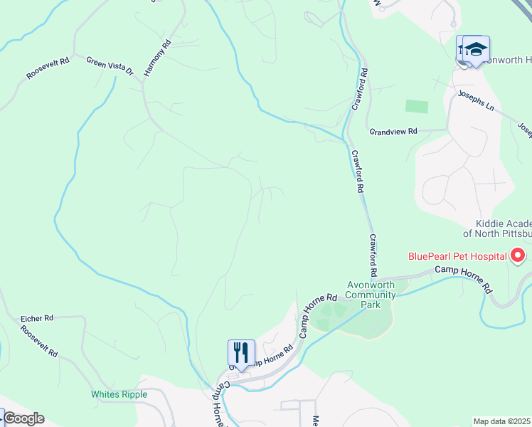 map of restaurants, bars, coffee shops, grocery stores, and more near 115 Pineridge Rd in Pittsburgh