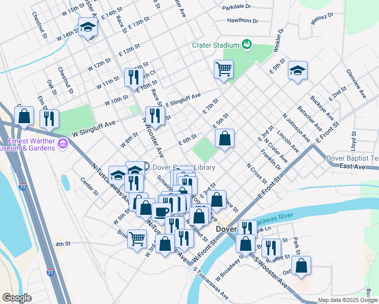 map of restaurants, bars, coffee shops, grocery stores, and more near 435 Race St in Dover