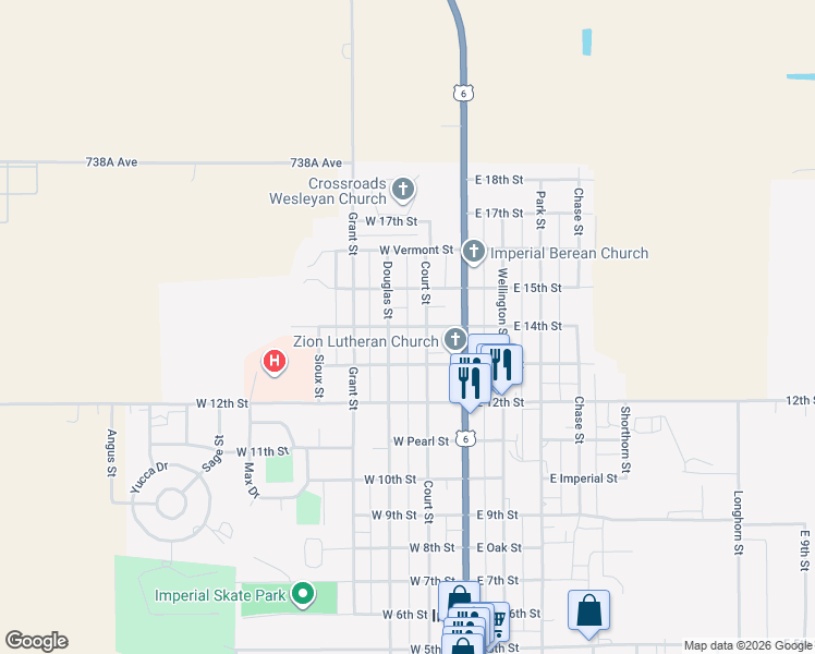 map of restaurants, bars, coffee shops, grocery stores, and more near 247 West 14th Street in Imperial