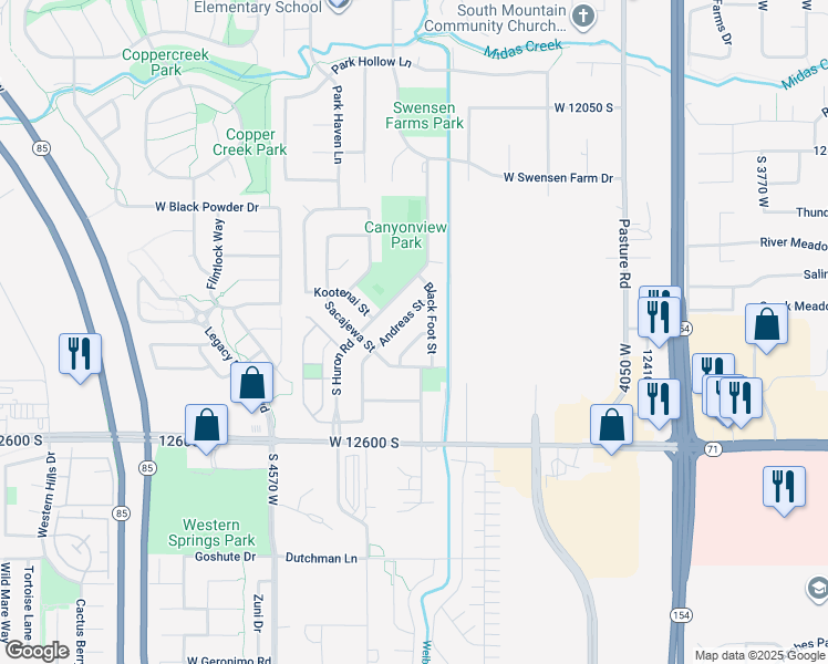 map of restaurants, bars, coffee shops, grocery stores, and more near 12428 Omaha Street in Riverton