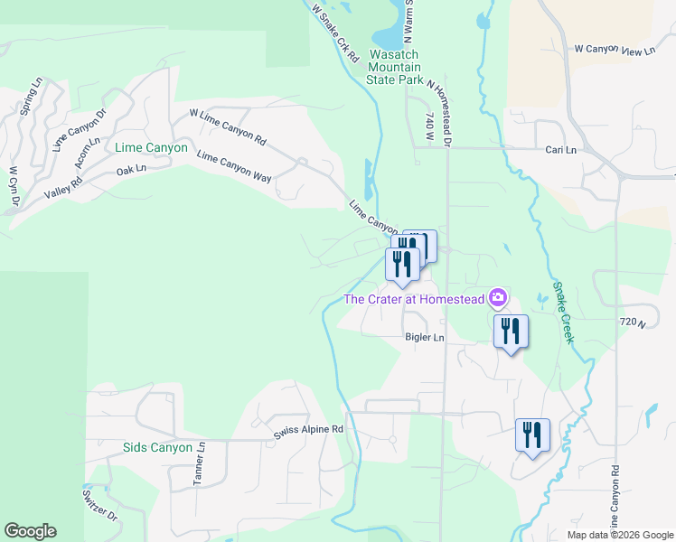 map of restaurants, bars, coffee shops, grocery stores, and more near 983 West Grindelwald Lane in Midway