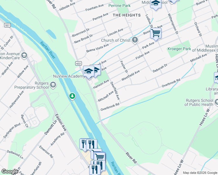 map of restaurants, bars, coffee shops, grocery stores, and more near 5 Emmet Court in Piscataway