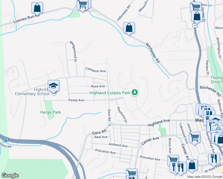 map of restaurants, bars, coffee shops, grocery stores, and more near 220 Pinehurst Drive in Pittsburgh