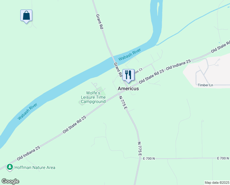 map of restaurants, bars, coffee shops, grocery stores, and more near 7454 Old State Road 25 in Lafayette
