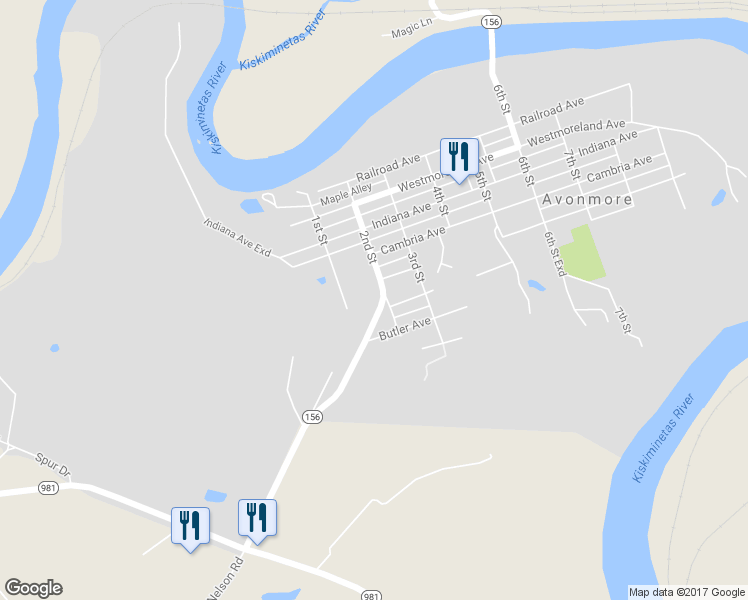 map of restaurants, bars, coffee shops, grocery stores, and more near 154 Pennsylvania 156 in Avonmore