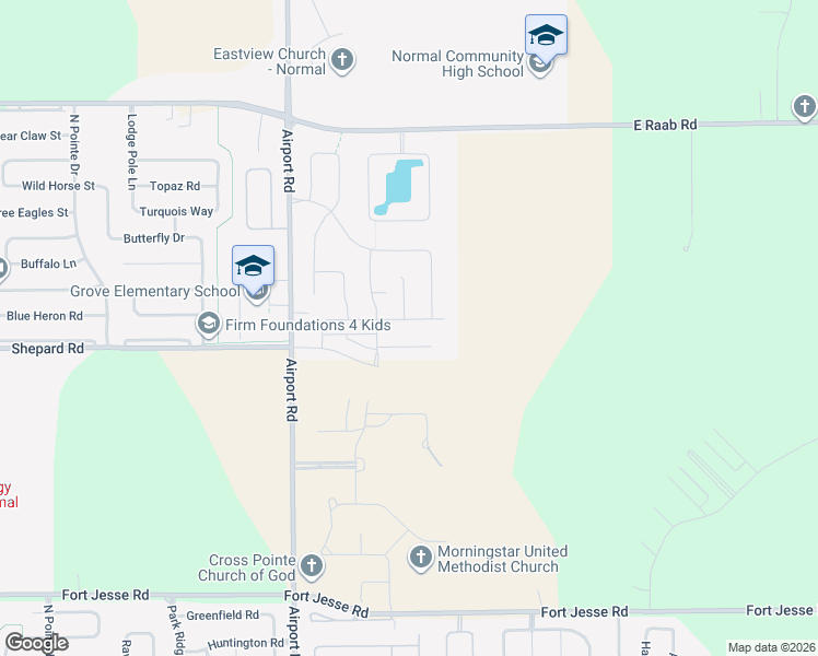 map of restaurants, bars, coffee shops, grocery stores, and more near 3623 Silverado Trail in Normal