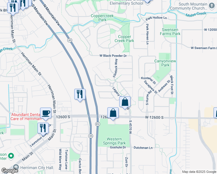 map of restaurants, bars, coffee shops, grocery stores, and more near 4707 Wagon Train Drive in Herriman
