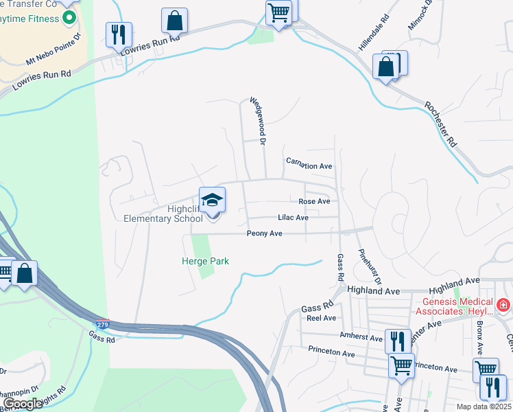 map of restaurants, bars, coffee shops, grocery stores, and more near 136 Lilac Avenue in Pittsburgh
