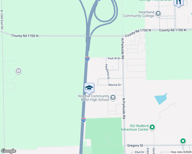 map of restaurants, bars, coffee shops, grocery stores, and more near 2004 Marina Drive in Normal