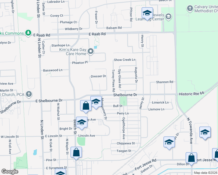 map of restaurants, bars, coffee shops, grocery stores, and more near 1505 Torrey Pines Road in Normal