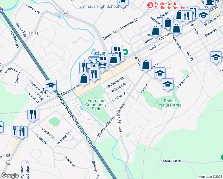 map of restaurants, bars, coffee shops, grocery stores, and more near 1240 West Broad Street in Emmaus