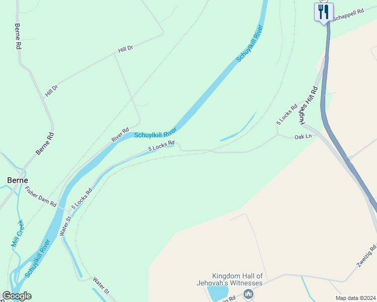map of restaurants, bars, coffee shops, grocery stores, and more near 5 Locks Road in Shoemakersville