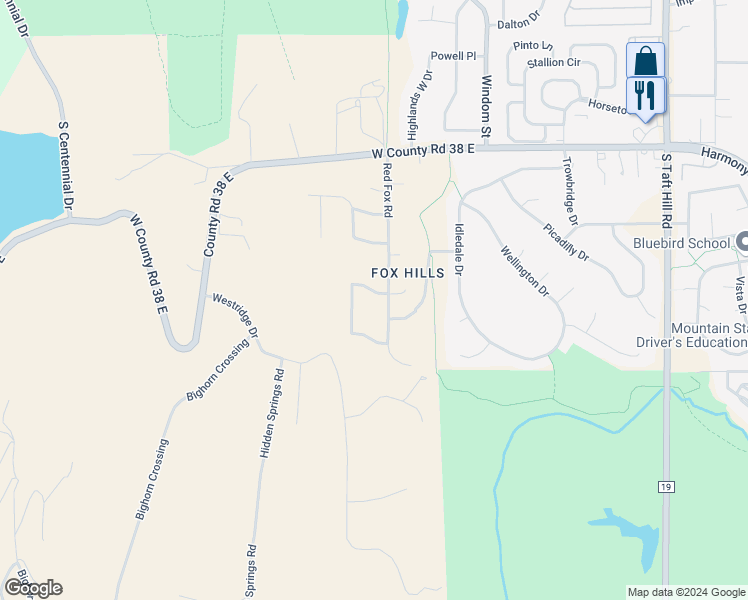 map of restaurants, bars, coffee shops, grocery stores, and more near 4414 Red Fox Road in Fort Collins
