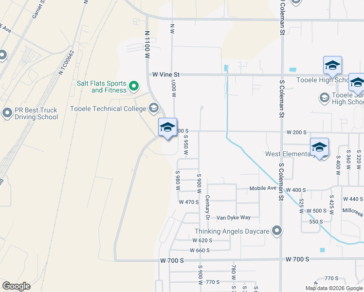 map of restaurants, bars, coffee shops, grocery stores, and more near 272 South 950 West in Tooele