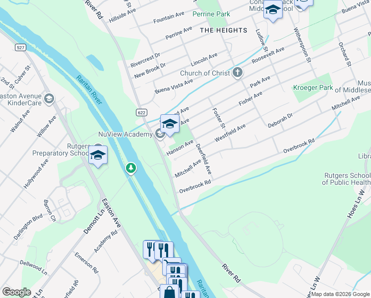 map of restaurants, bars, coffee shops, grocery stores, and more near 5 Emmet Court in Piscataway