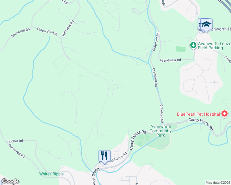 map of restaurants, bars, coffee shops, grocery stores, and more near 115 Pineridge Road in Pittsburgh