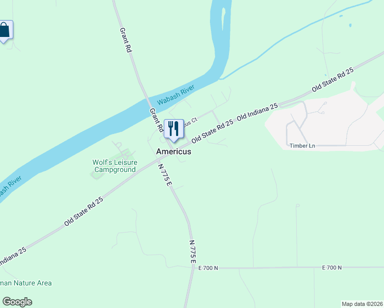 map of restaurants, bars, coffee shops, grocery stores, and more near 7513 Old State Road 25 in Lafayette