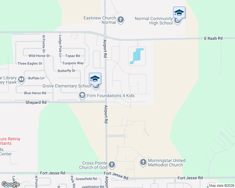 map of restaurants, bars, coffee shops, grocery stores, and more near 3525 Silverado Trail in Normal