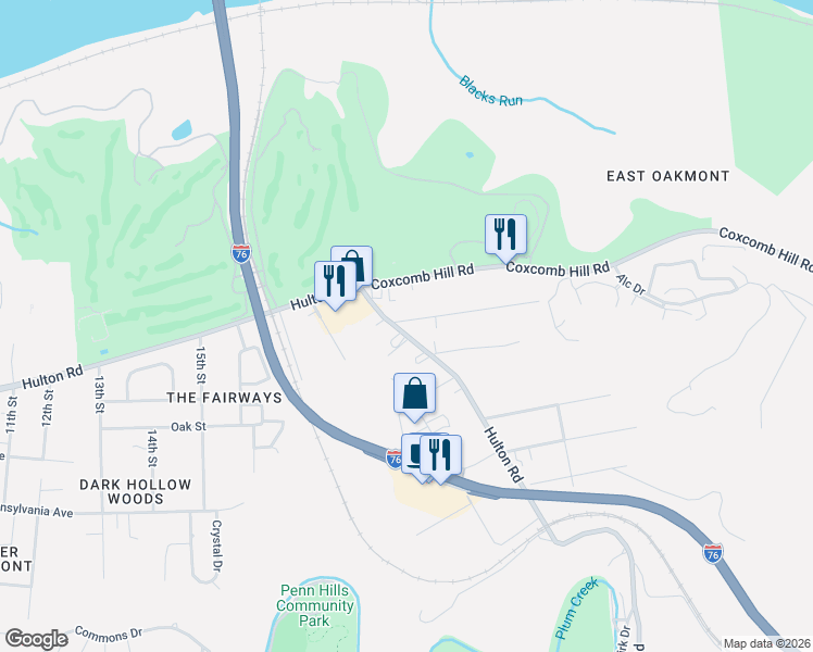 map of restaurants, bars, coffee shops, grocery stores, and more near 2143 Hulton Road in Verona