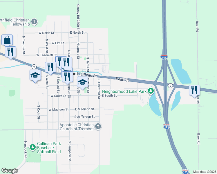 map of restaurants, bars, coffee shops, grocery stores, and more near 209 South East Street in Tremont
